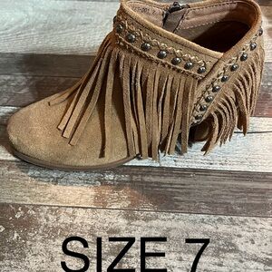 Trinity Ranch Tan Fringed Boots with Stud Accents